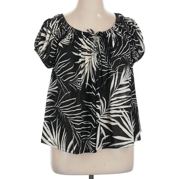 NWT Torrid Black & White Palm Leaf Cap Sleeve Peasant Blouse Size 1X - Picture 4 of 7